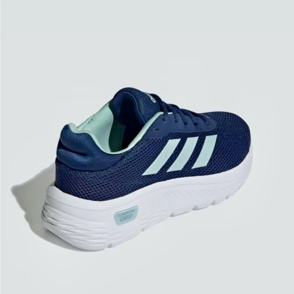 Adidas Ladies Cloud Foam Comfy Blue and White Sneakers with Breathable Mesh - Picture 2 of 10